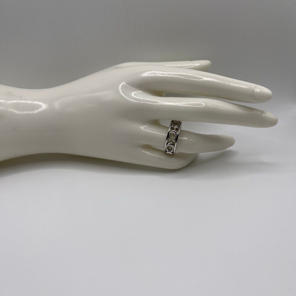 COACH Women’s Silver Pierced Signature Logo Ring - Picture 12 of 12